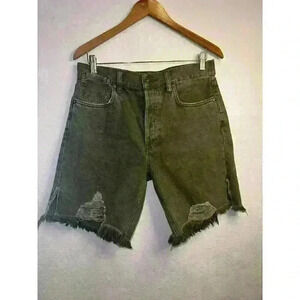 Free People Women’s Sequoia Distressed Mid Length Shorts Forest Green Size‎ 27